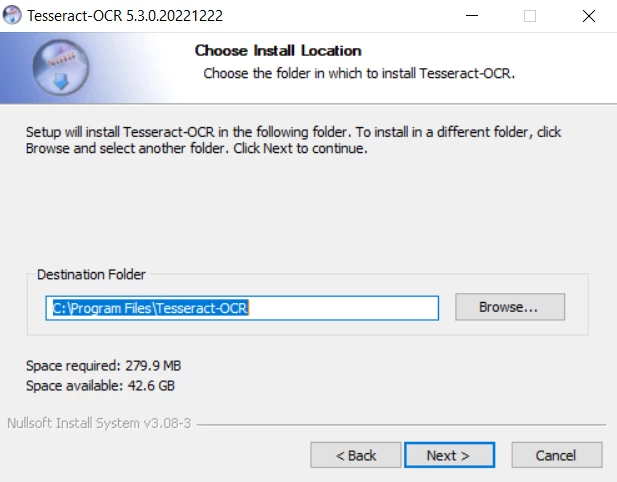 Install Tesseract, Figure 7: Tesseract Install Location