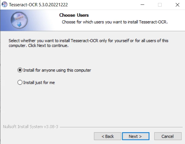 Install Tesseract, Figure 5: Tesseract Choose Users